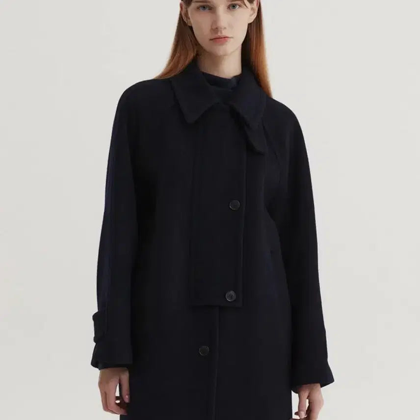 [BUNJANG] eaah Half Balmacaan Coat Navy / eaah 이아 하프 발마칸 코트 네이비