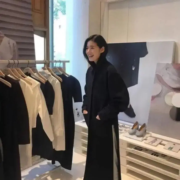 [BUNJANG] Jeong Eun Chae Recto Slit Long Coat Deep Navy / 정은채 렉토 슬릿 롱코트 딥네이비