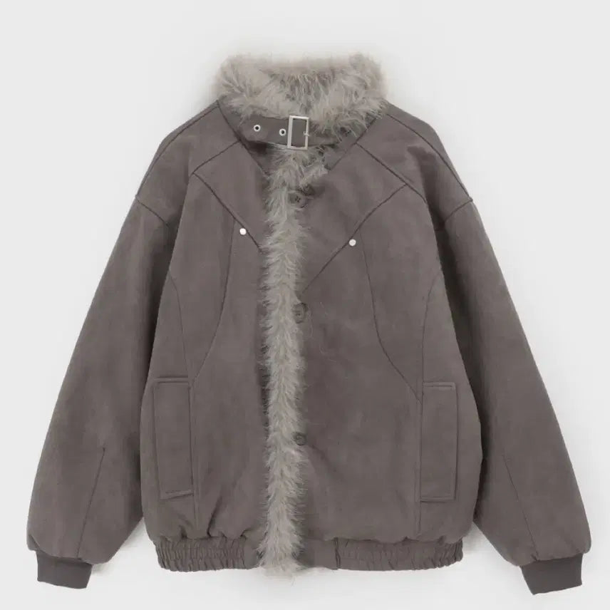 [BUNJANG] Padded Faux Fur Grey Mustang Jacket / 퍼 패딩 무스탕 그레이
