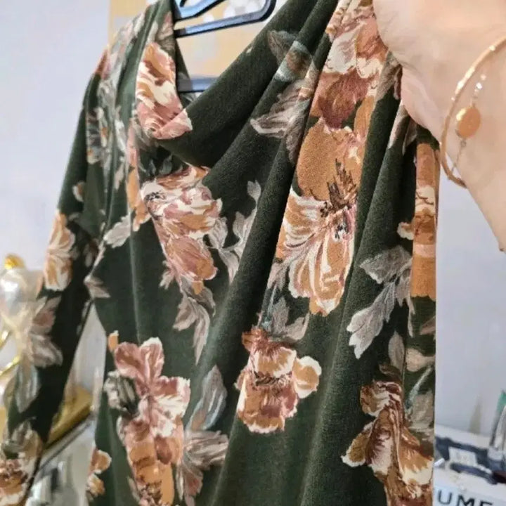 [BUNJANG] Unbranded Floral Pattern Long Dress / 새상품급 플라워 패턴 롱 원피스 카키색44반55반