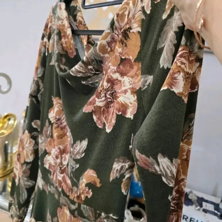 [BUNJANG] Unbranded Floral Pattern Long Dress / 새상품급 플라워 패턴 롱 원피스 카키색44반55반