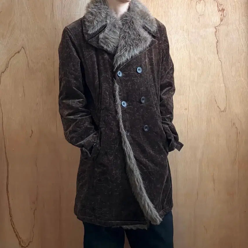 [BUNJANG] Tornado Mart Velour Fur Trimmed Coat / Tornado mart 토네이도 마트 벨루어 퍼 트리밍 코트