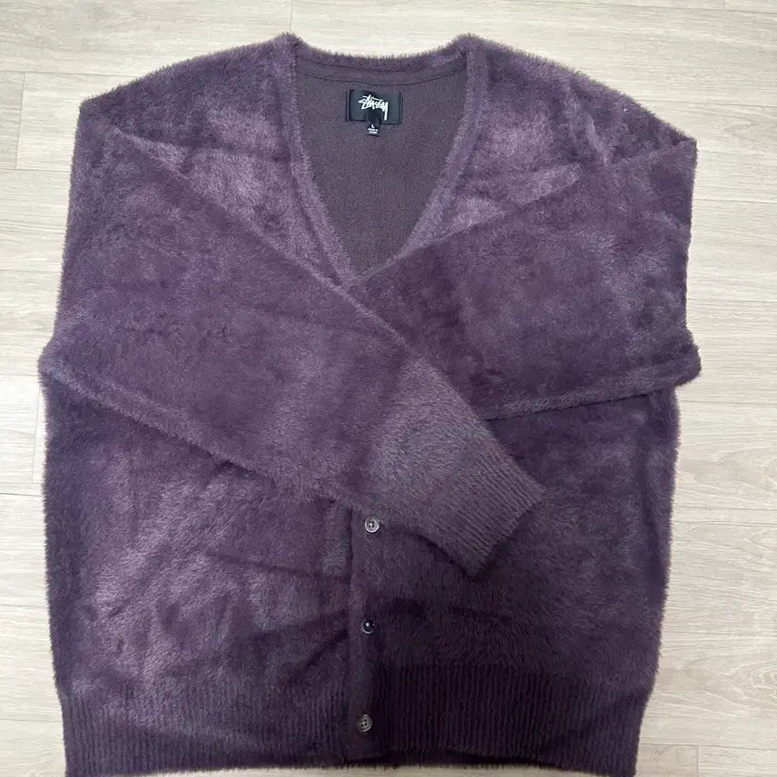 [BUNJANG] Stussy Shaggy Cardigan Eggplant / 스투시 쉐기 가디건 에그플랜트