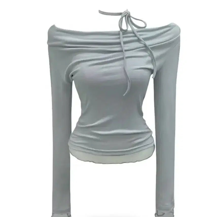 [BUNJANG] Balletcore Lace Drape Long Sleeve Top / 에이블리 민트 하늘 소라 발레코어 레이스 티셔츠 드레이프 롱 슬리브