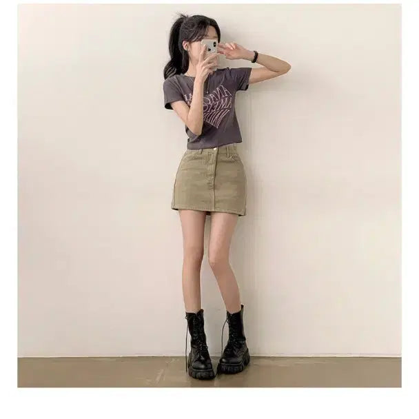 [SOLD OUT] 피치모드 뒷밴딩 A라인 스커트 (카키 M)