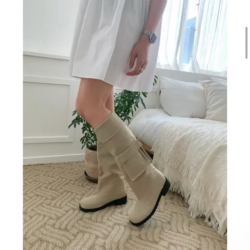 [BUNJANG] Heez Pocket Cargo Long Boots (Beige, 250) / 히스 포켓 카고 롱부츠 [베이지/250]