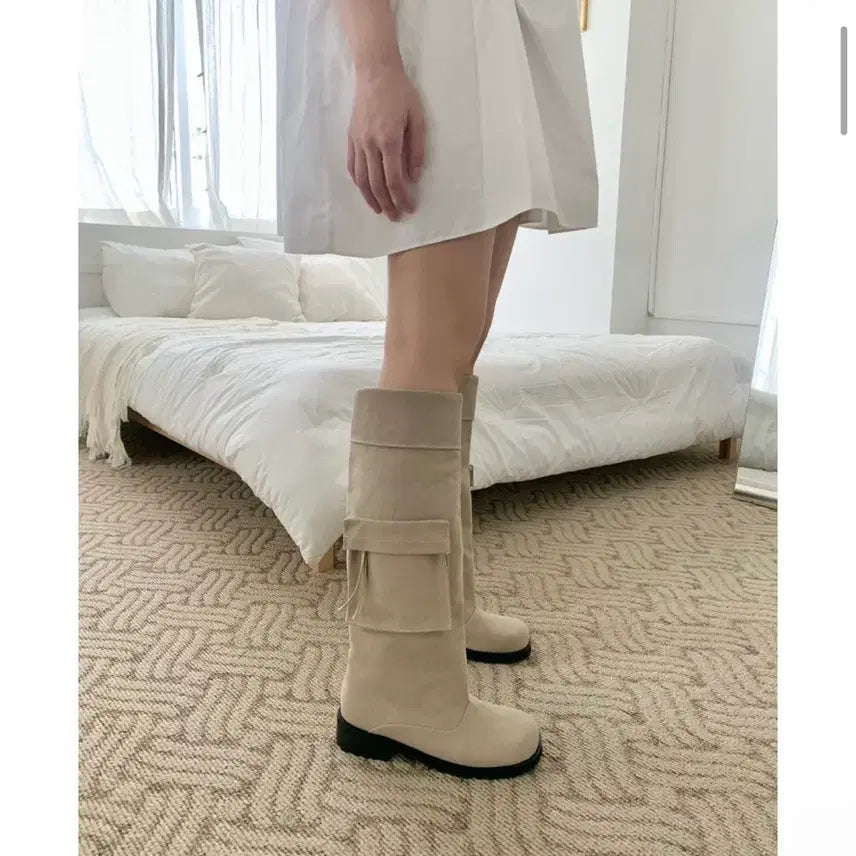 [BUNJANG] Heez Pocket Cargo Long Boots (Beige, 250) / 히스 포켓 카고 롱부츠 [베이지/250]