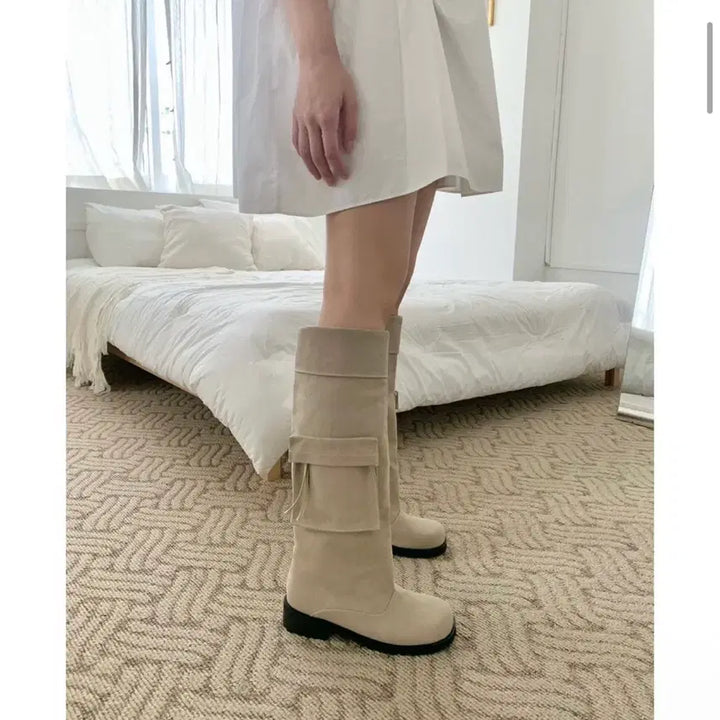 [BUNJANG] Heez Pocket Cargo Long Boots (Beige, 250) / 히스 포켓 카고 롱부츠 [베이지/250]