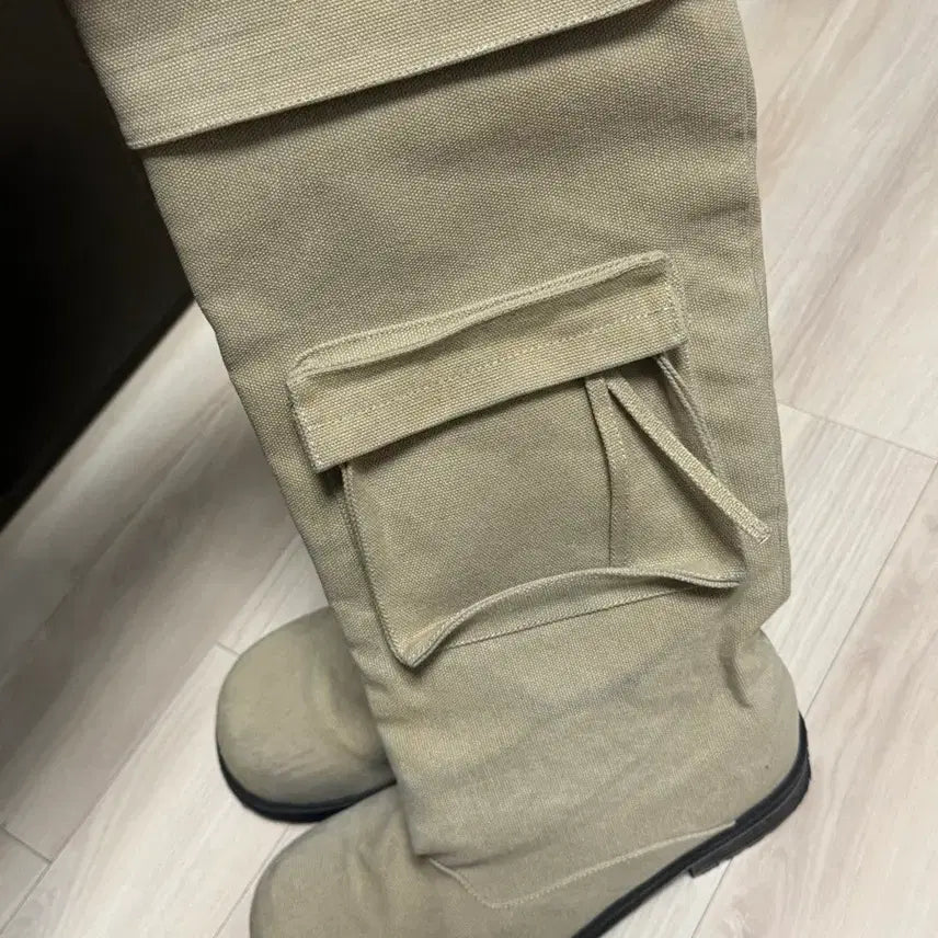 [BUNJANG] Heez Pocket Cargo Long Boots (Beige, 250) / 히스 포켓 카고 롱부츠 [베이지/250]