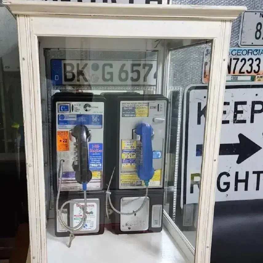 [BUNJANG] Vintage American Cast Iron Public Telephone Booth Set / 빈티지/레트로 미국 실사용 주물 공중전화기와 메탈 전화기부스