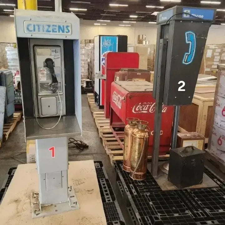 [BUNJANG] Vintage American Cast Iron Public Telephone Booth Set / 빈티지/레트로 미국 실사용 주물 공중전화기와 메탈 전화기부스