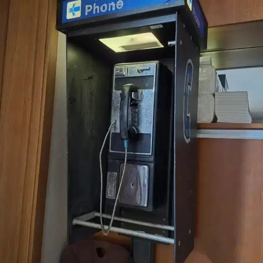 [BUNJANG] Vintage American Cast Iron Public Telephone Booth Set / 빈티지/레트로 미국 실사용 주물 공중전화기와 메탈 전화기부스