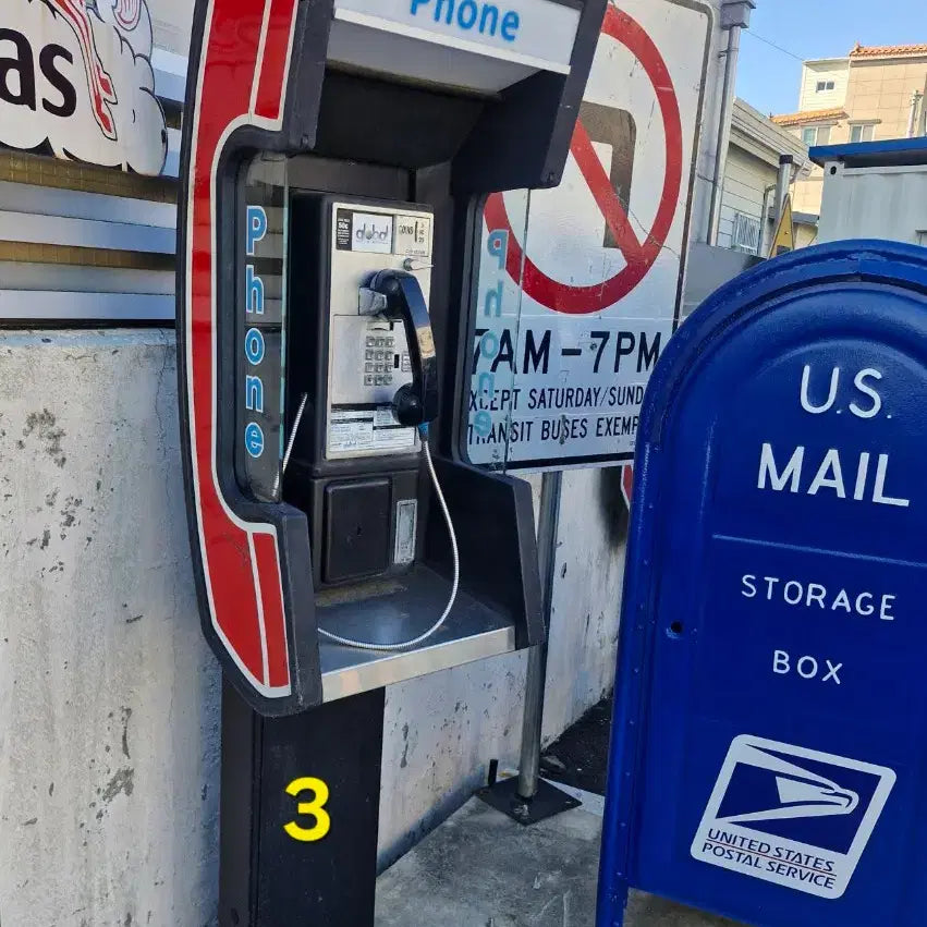 [BUNJANG] Vintage American Cast Iron Public Telephone Booth Set / 빈티지/레트로 미국 실사용 주물 공중전화기와 메탈 전화기부스