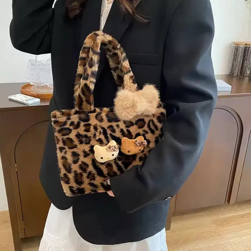 [BUNJANG] Hello Kitty Leopard Print Tote Bag / 헬로키티 레오파드 호피 퍼 가방 토트백