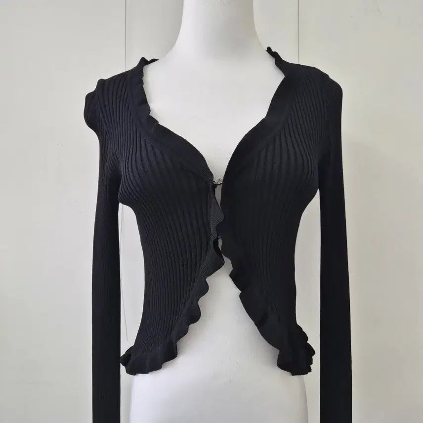 [BUNJANG] Black Frill Knit Cardigan / 블랙 프릴 니트 가디건