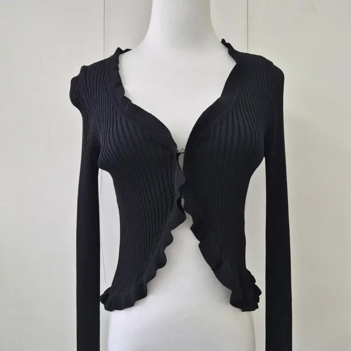 [BUNJANG] Black Frill Knit Cardigan / 블랙 프릴 니트 가디건