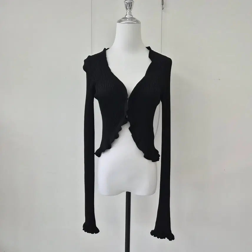 [BUNJANG] Black Frill Knit Cardigan / 블랙 프릴 니트 가디건