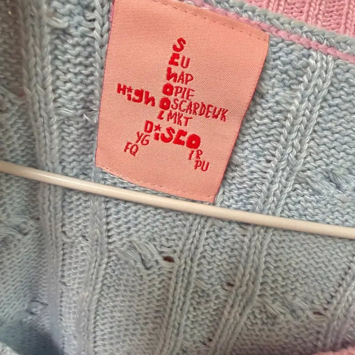 [BUNJANG] Highschool Disco Pink Accent Cardigan / 하이스쿨디스코 반팔 니트 소라 핑크 가디건