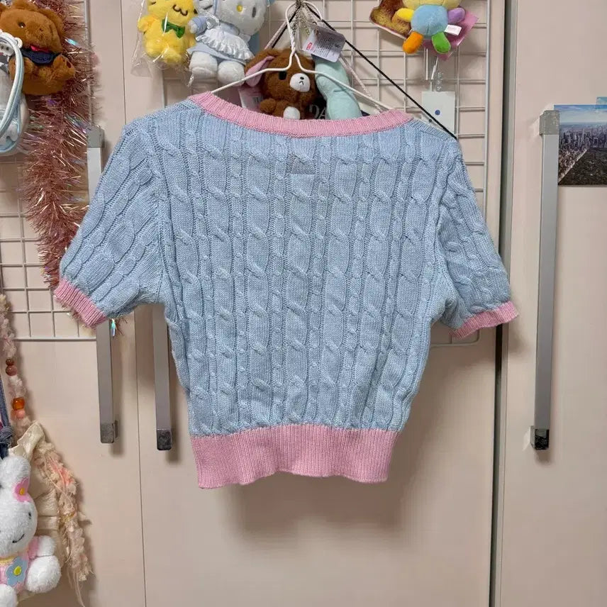 [BUNJANG] Highschool Disco Pink Accent Cardigan / 하이스쿨디스코 반팔 니트 소라 핑크 가디건