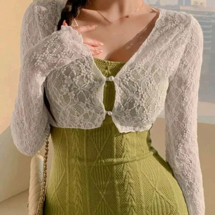 [BUNJANG] Seethrough Lace Cardigan Set / 시스루 레이스 가디건3종