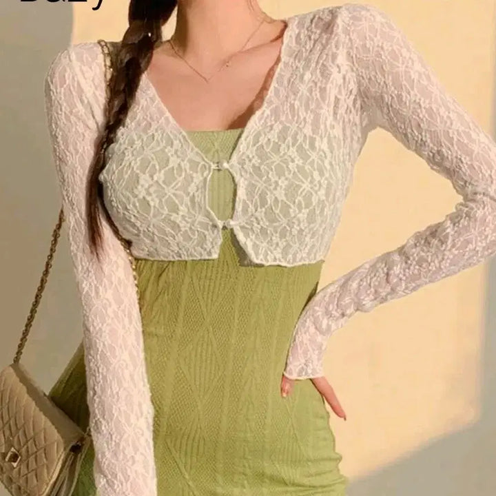 [BUNJANG] Seethrough Lace Cardigan Set / 시스루 레이스 가디건3종