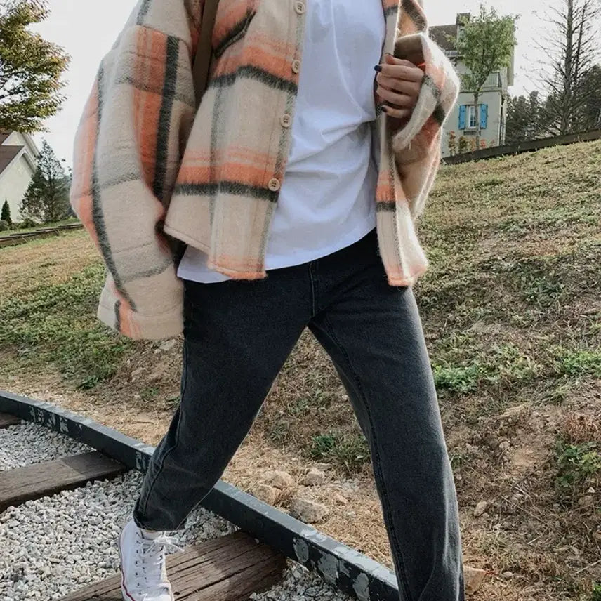 [BUNJANG] Orange Check Jacket / [하나언니] 오렌지 체크 자켓