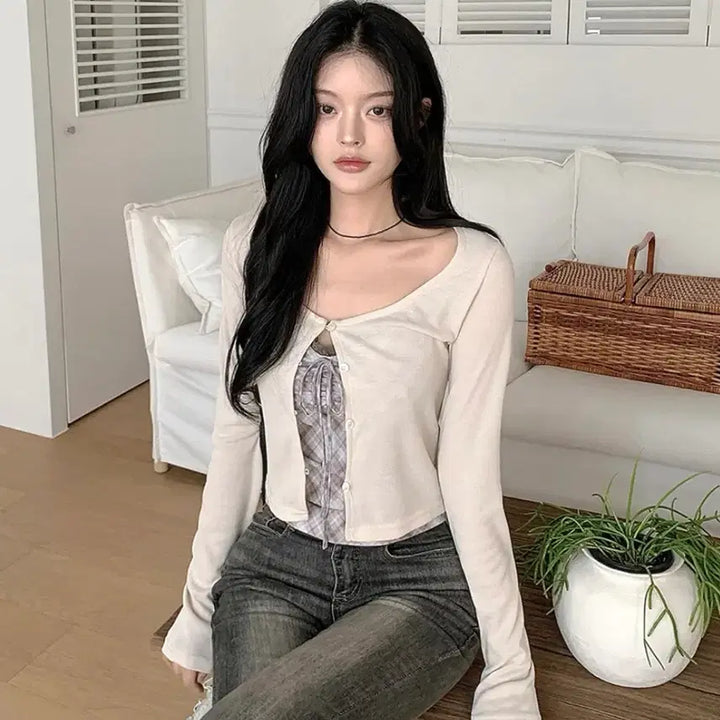 [BUNJANG] Twee Round Neck Long Sleeve Ivory Cardigan / 새상품 | 트위 라운드넥 긴팔 여리핏 아이보리 가디건 급처 ! twee