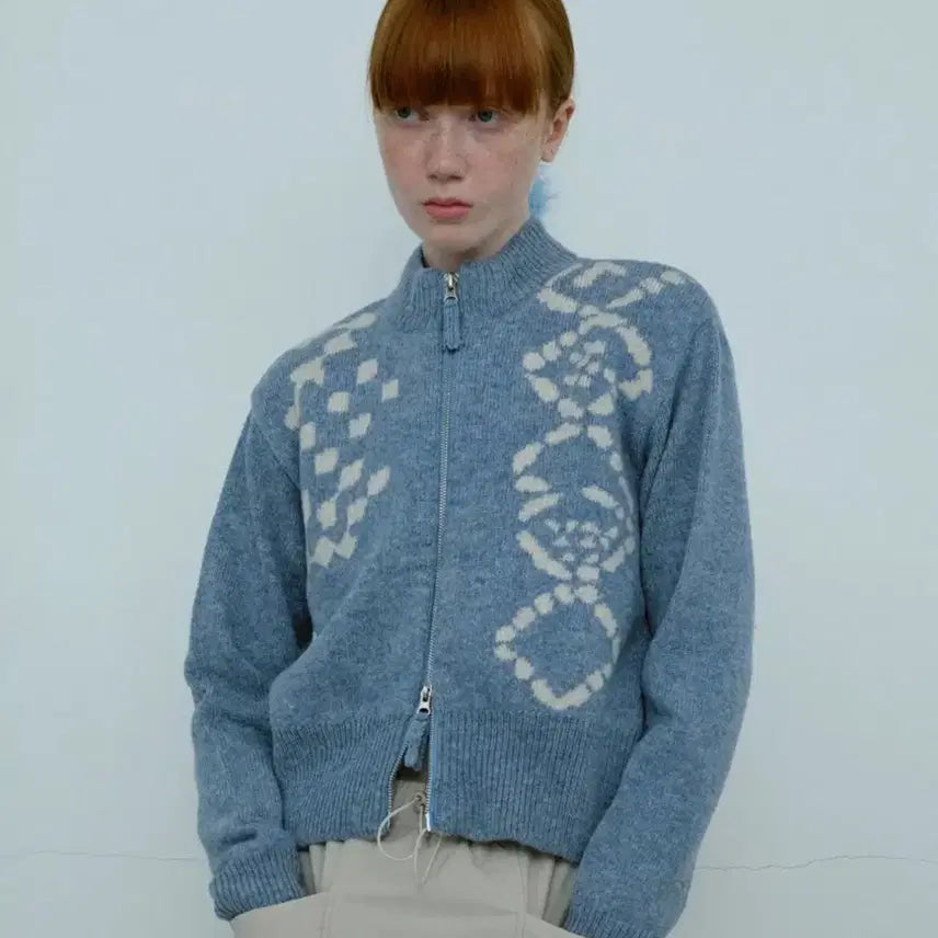 [BUNJANG] Type Service Knit Zip-up Sky Blue / 타입서비스 니트 집업 스카이블루