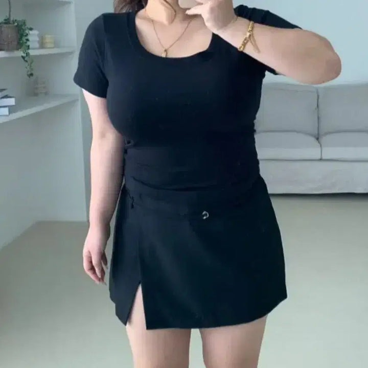 [BUNJANG] Black Front Slit Skirt XL / 빅사이즈 블랙 (치마바지 앞트임) 스커트 XL