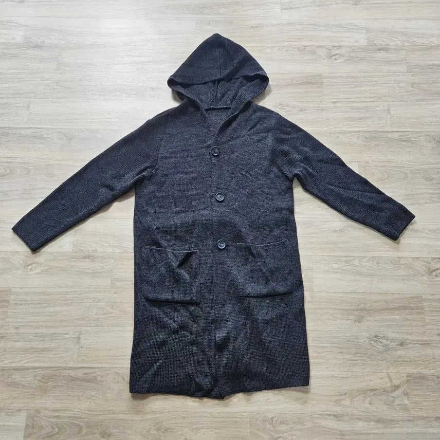 [BUNJANG] Women's Long Knit Cardigan Gray Charcoal / 여성 후드 롱 니트 가디건 회색 그레이 차콜