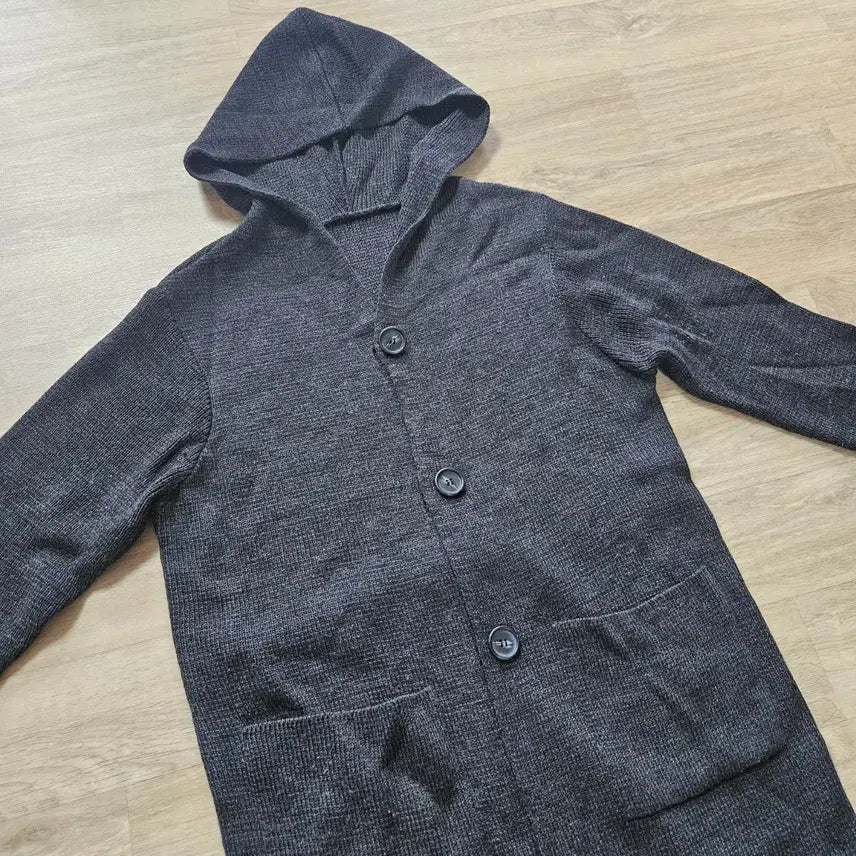 [BUNJANG] Women's Long Knit Cardigan Gray Charcoal / 여성 후드 롱 니트 가디건 회색 그레이 차콜