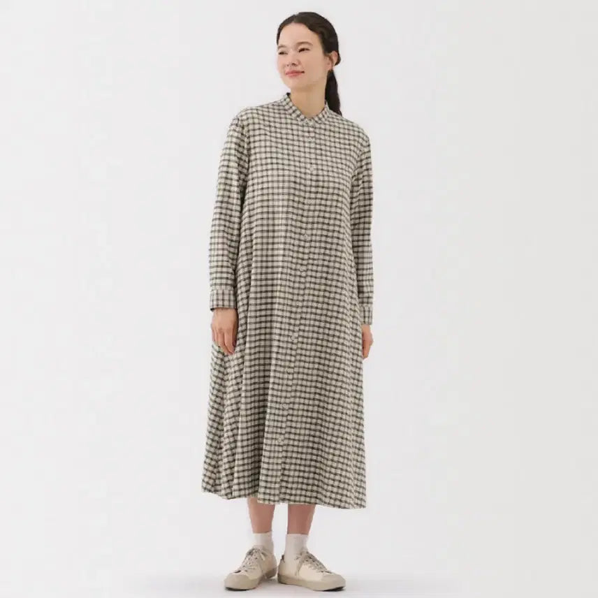 [BUNJANG] MUJI Double-Sided Brushed Flannel One-Piece Dress / 무인양품 양면 기모 플란넬 원피스