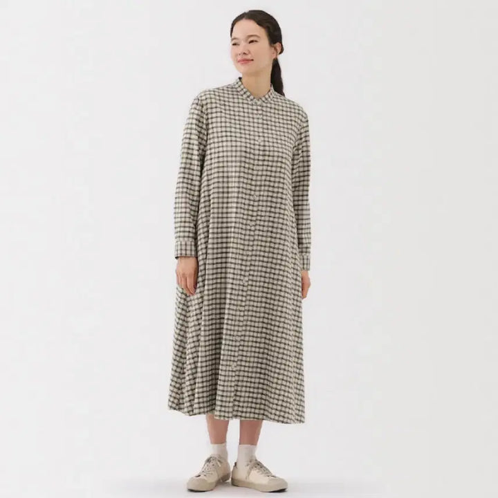 [BUNJANG] MUJI Double-Sided Brushed Flannel One-Piece Dress / 무인양품 양면 기모 플란넬 원피스