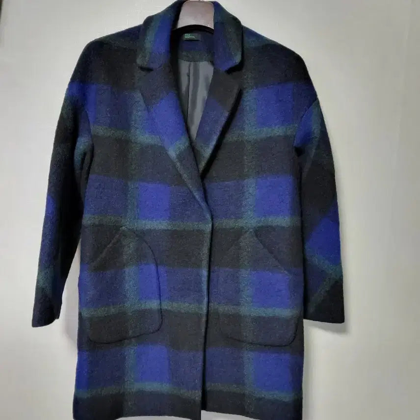 [BUNJANG] Unknown Long Coat / 베네통 체크 롱코트 블루