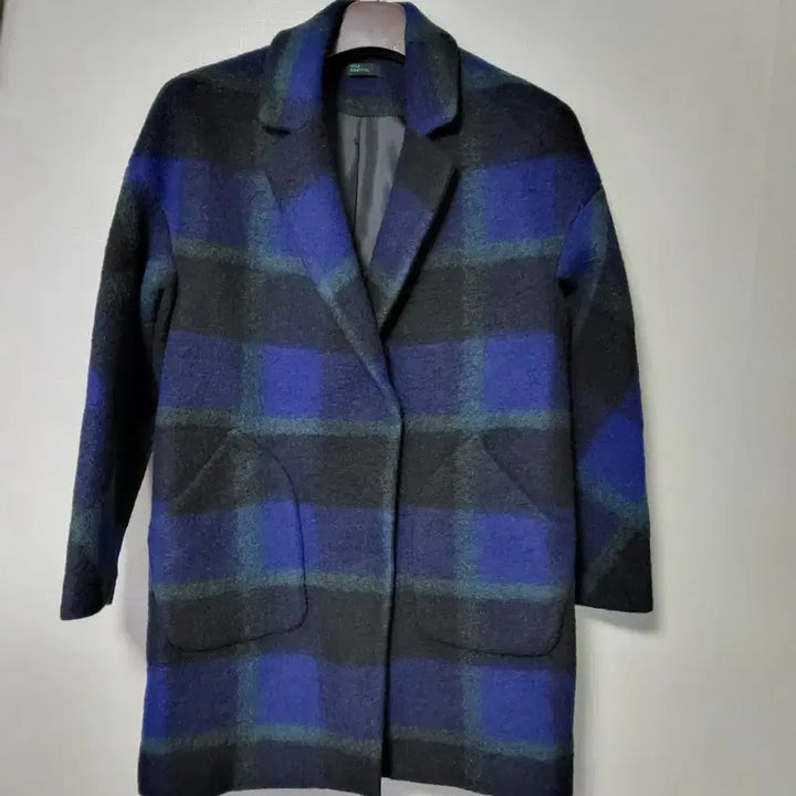 [BUNJANG] Unknown Long Coat / 베네통 체크 롱코트 블루