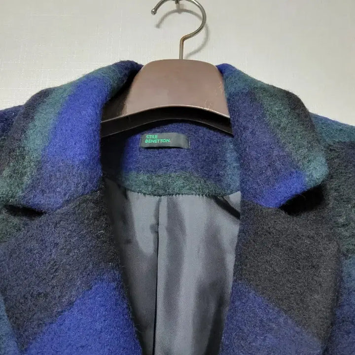 [BUNJANG] Unknown Long Coat / 베네통 체크 롱코트 블루