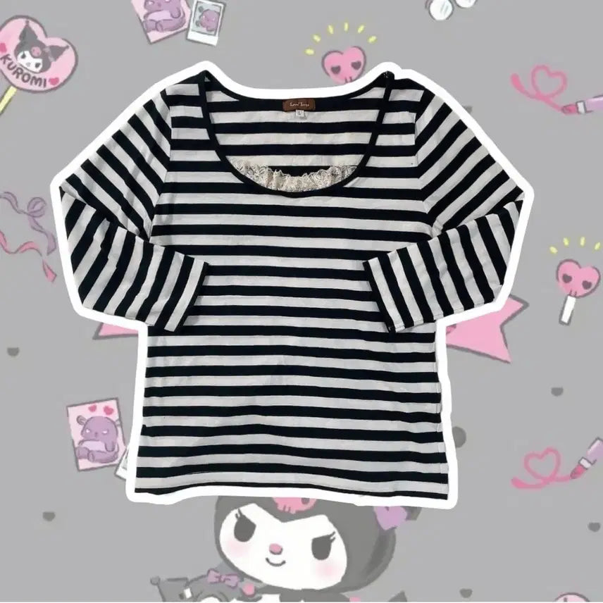 [BUNJANG] Loopy Lace Black Stripe T-shirt / 로걀 레이스 블랙 스트라이프 티셔츠 일브