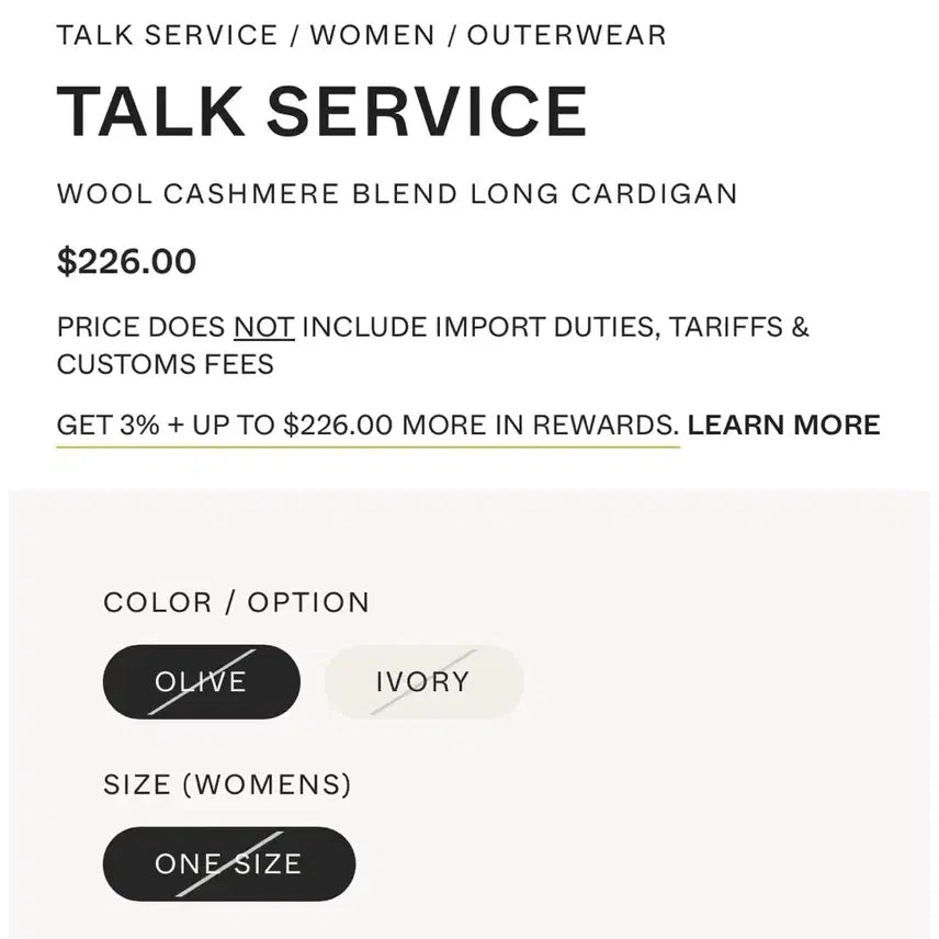 [SOLD OUT] Talk service 올리브그린 롱 가디건