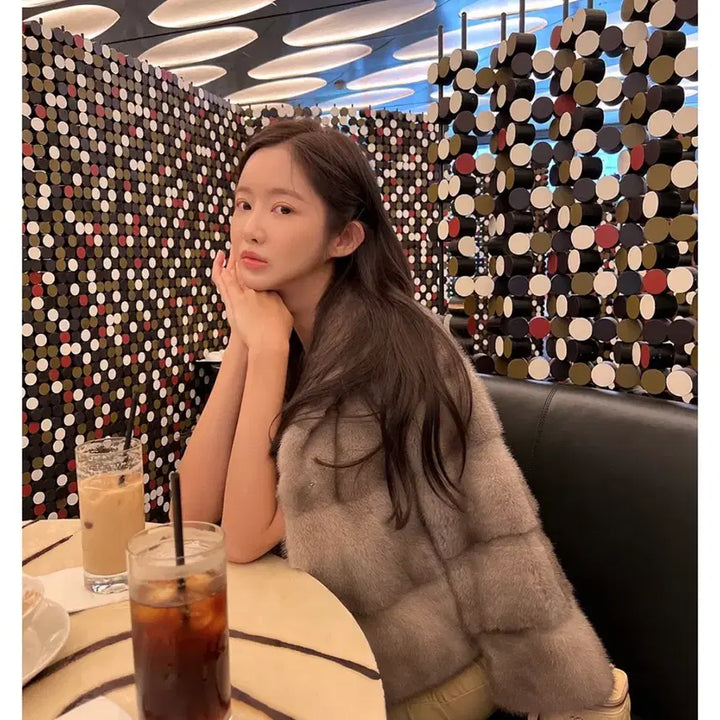 [BUNJANG] Horizontal Saga Mink Jacket (Silver Blue) / 호리젠탈 사가 밍크 자켓 ( 실버블루 )