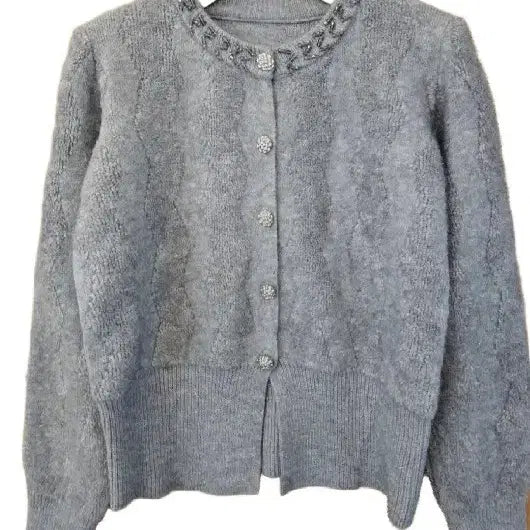 [BUNJANG] Kenneth Lady Gray Pearl Knit Cardigan / 새제품.케네스레이디 회색 펄 니트 가디건 프리사이즈