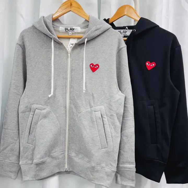 [BUNJANG] Comme des Garcons Play Heart Patch Hoodie Zip-up / ((새상품)) 꼼데가르송 플레이 하트 패치 후드집업 회색/검정