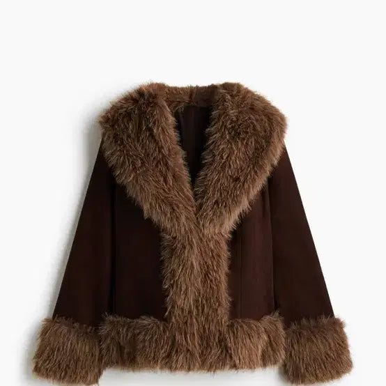 [BUNJANG] H&M Fluffy Trimming Jacket Brown M / 에이치엔엠 hm 플러피 트리밍 자켓 브라운 m