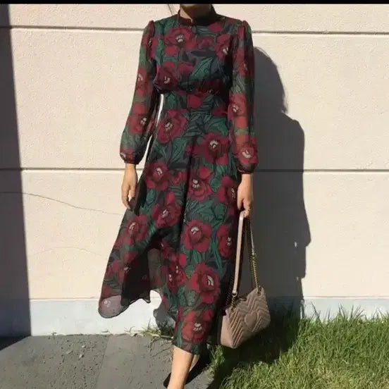 [BUNJANG] Chiffon Floral Long Dress / 쉬폰 플라워 롱 원피스