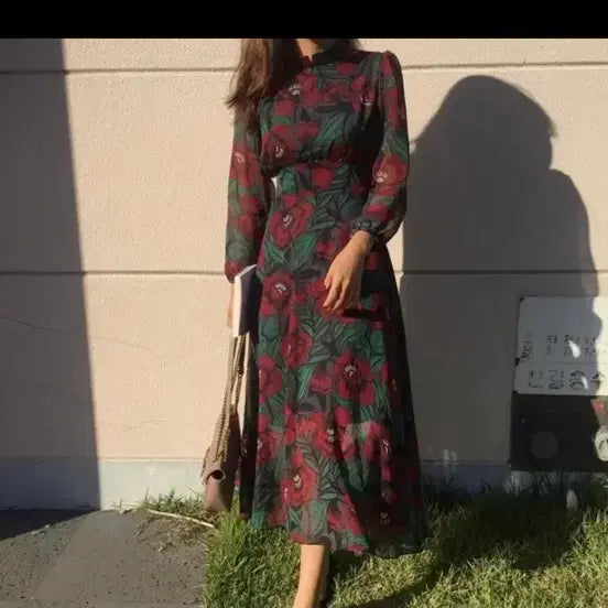 [BUNJANG] Chiffon Floral Long Dress / 쉬폰 플라워 롱 원피스