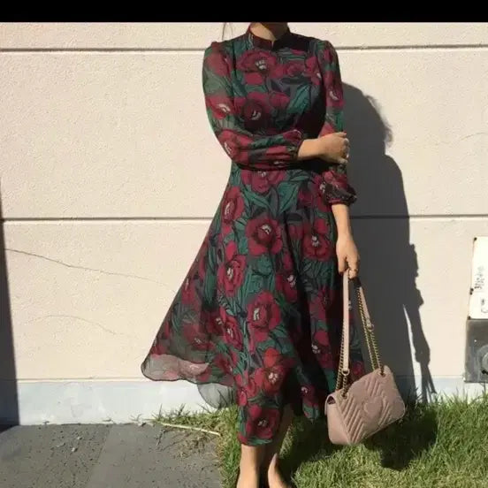 [BUNJANG] Chiffon Floral Long Dress / 쉬폰 플라워 롱 원피스