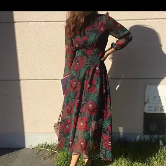 [BUNJANG] Chiffon Floral Long Dress / 쉬폰 플라워 롱 원피스