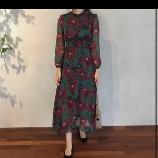 [BUNJANG] Chiffon Floral Long Dress / 쉬폰 플라워 롱 원피스