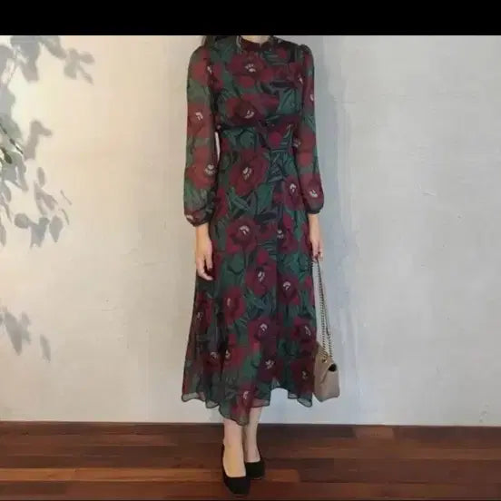[BUNJANG] Chiffon Floral Long Dress / 쉬폰 플라워 롱 원피스