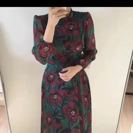 [BUNJANG] Chiffon Floral Long Dress / 쉬폰 플라워 롱 원피스