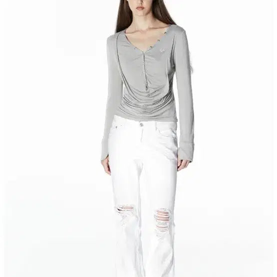 [BUNJANG] 2000 Archives Draped Henley Top (Mocha) / 2000아카이브스 긴소매 티셔츠 DRAPED HENLEY TOP (MOC